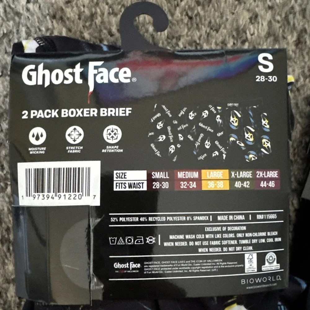 Lot Of 2 Packs Of 2 Ghost Face Scream Men's Boxer Briefs S 28/30 Black (4 Pair)